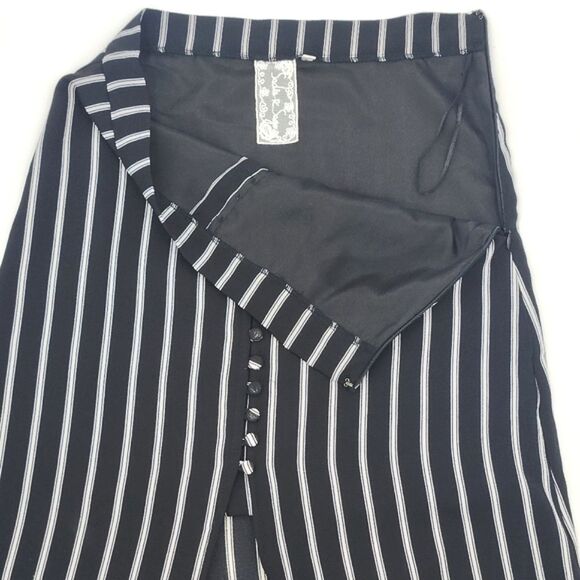 Sadie & Sage Midi Skirt Size Small Black White Pinstripes Menswear Summer Boho - Picture 10 of 10